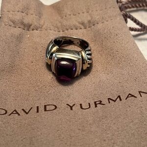 David Yurman Amethyst Sterling Cable Ring with 18k Gold